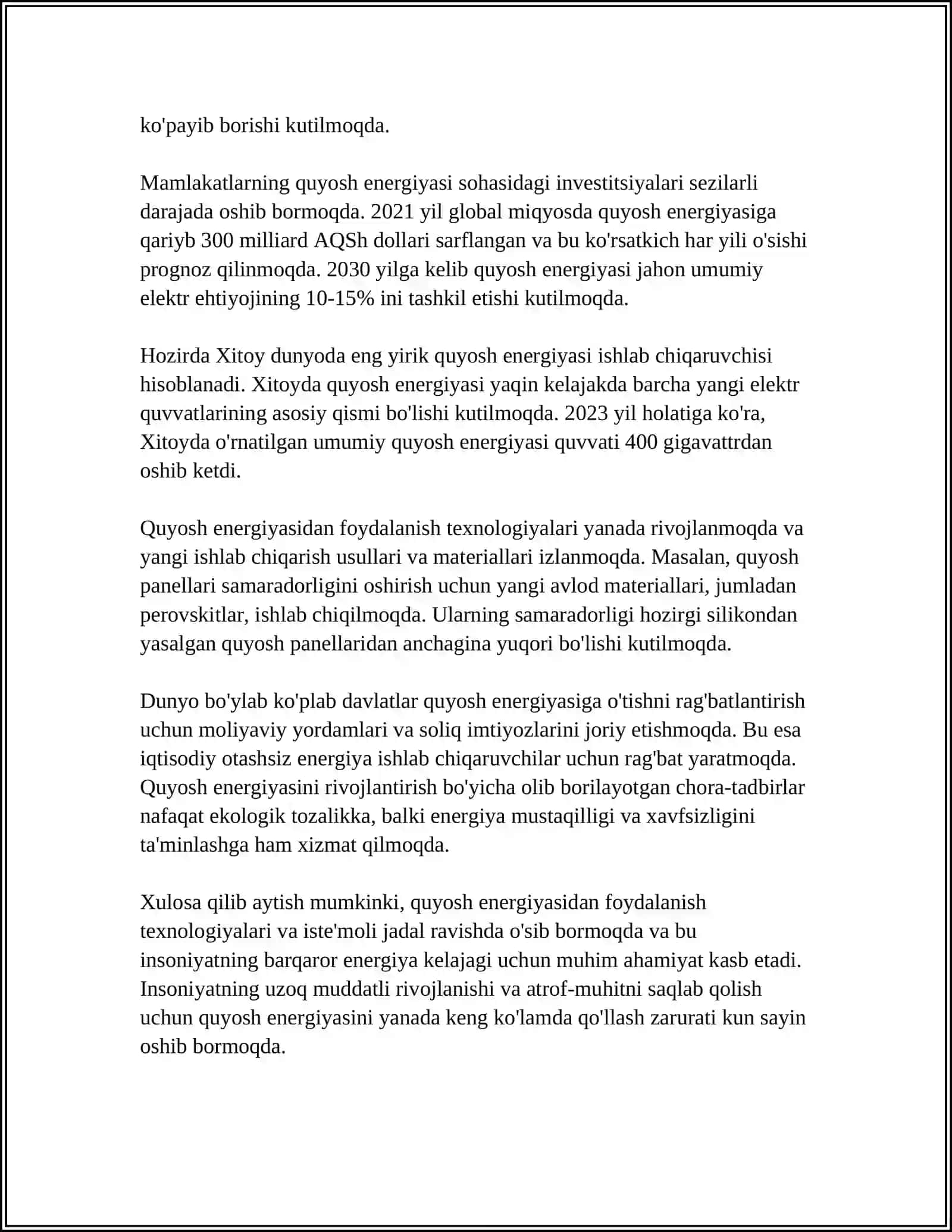 Quyosh energiyasidan foydalanish 4