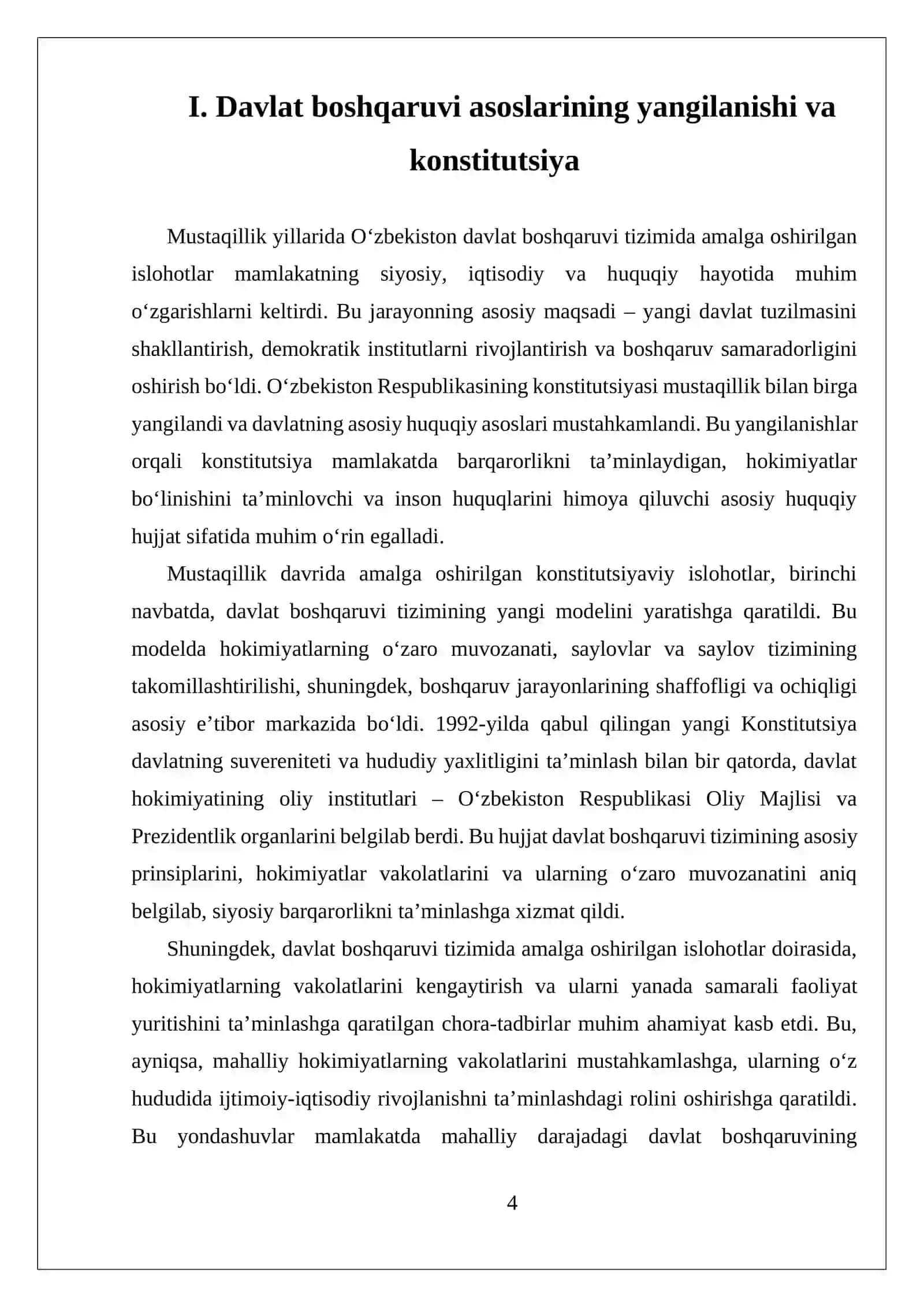 Mustaqillik yillarida davlat boshqaruvi tizimida amalga oshirilg REFERAT 4