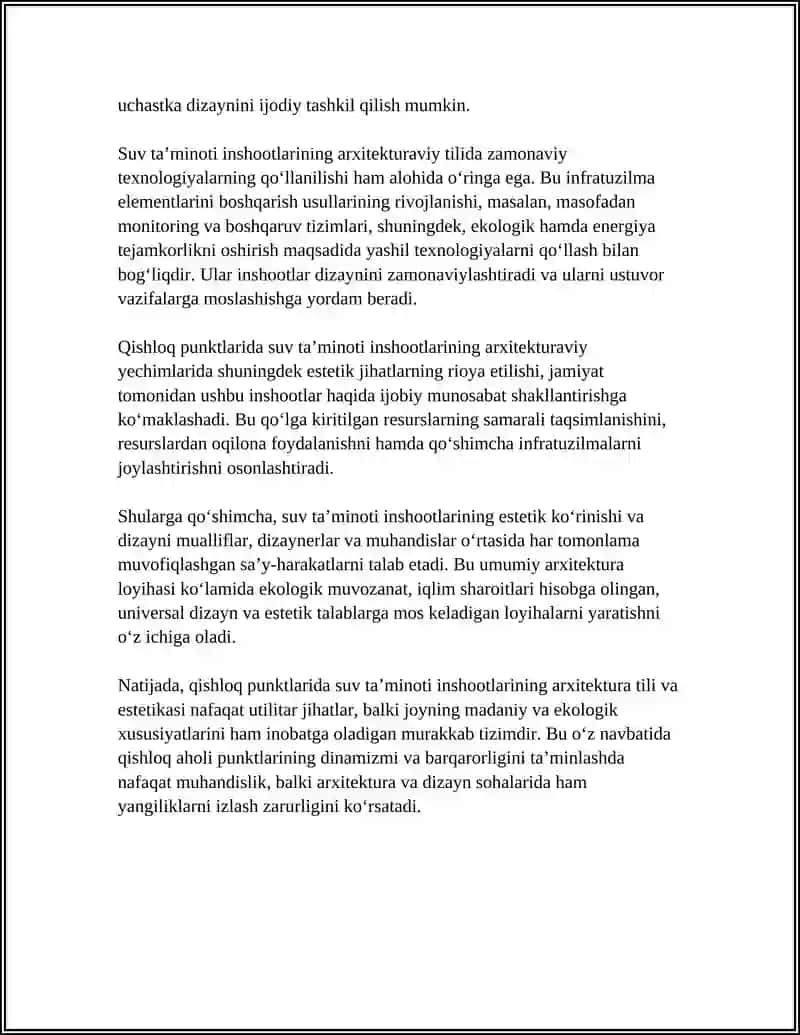 QISHLOQ AHOLI PUNKTLARI INFRATUZILMASIDA SUV TA'MINOTI VA KANALIZATSIYA INSHOOTLARIDA ARXITEKTURADAGI IFODASI 4