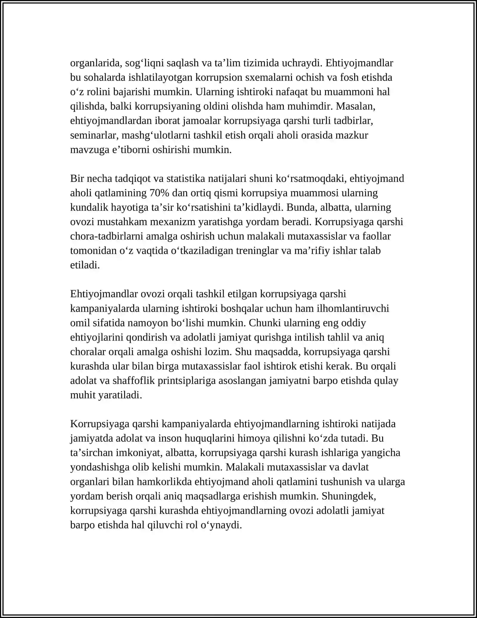 ADOLAT SADOSI: EHTIYOJMANDLAR OVOZI ORQALI KORRUPSIYAGA QARSHI HARAKAT 4