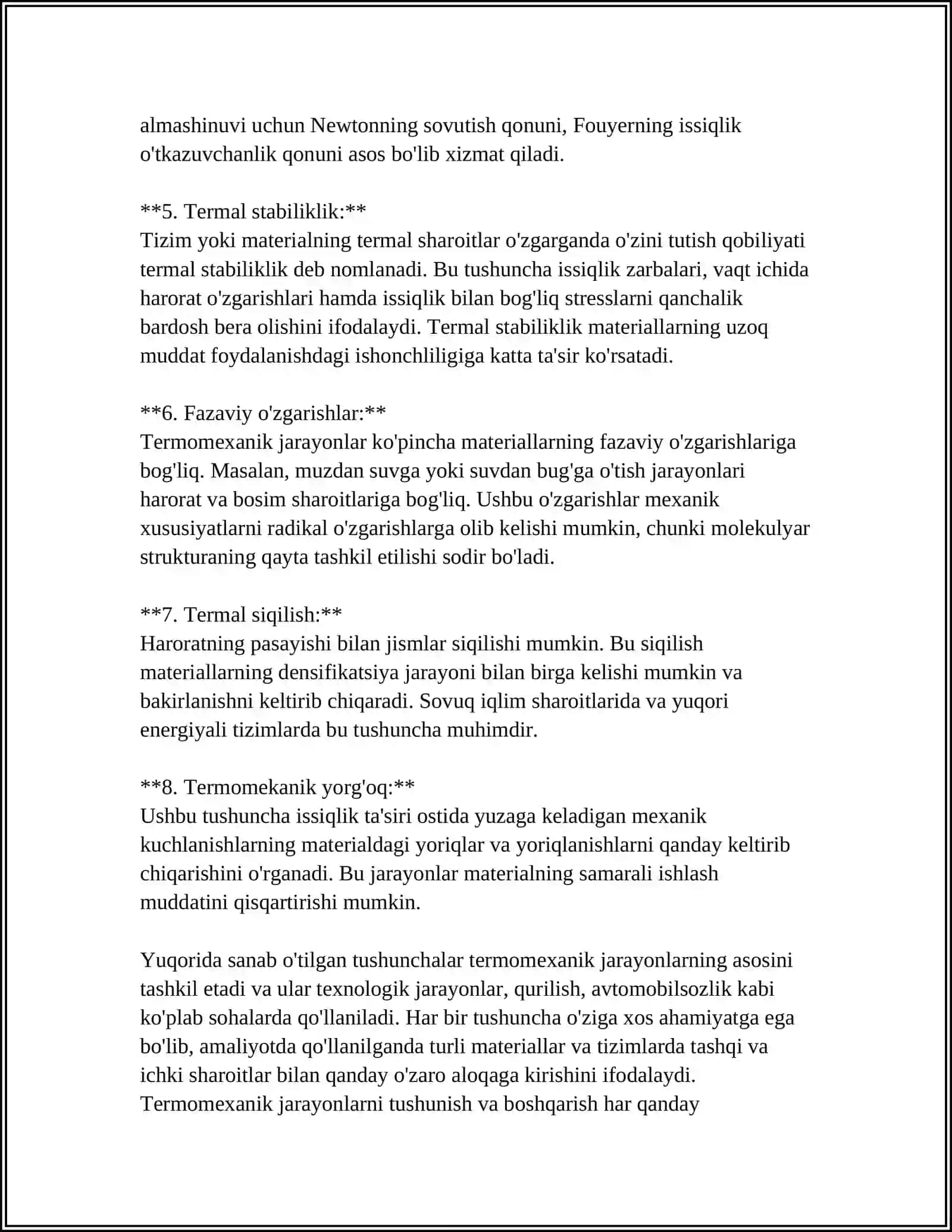 TEXNOLOGIK SISTEMALARDAGI TERMOMEXANIK JARAYONLARNI MODELLASHTIRISH 4