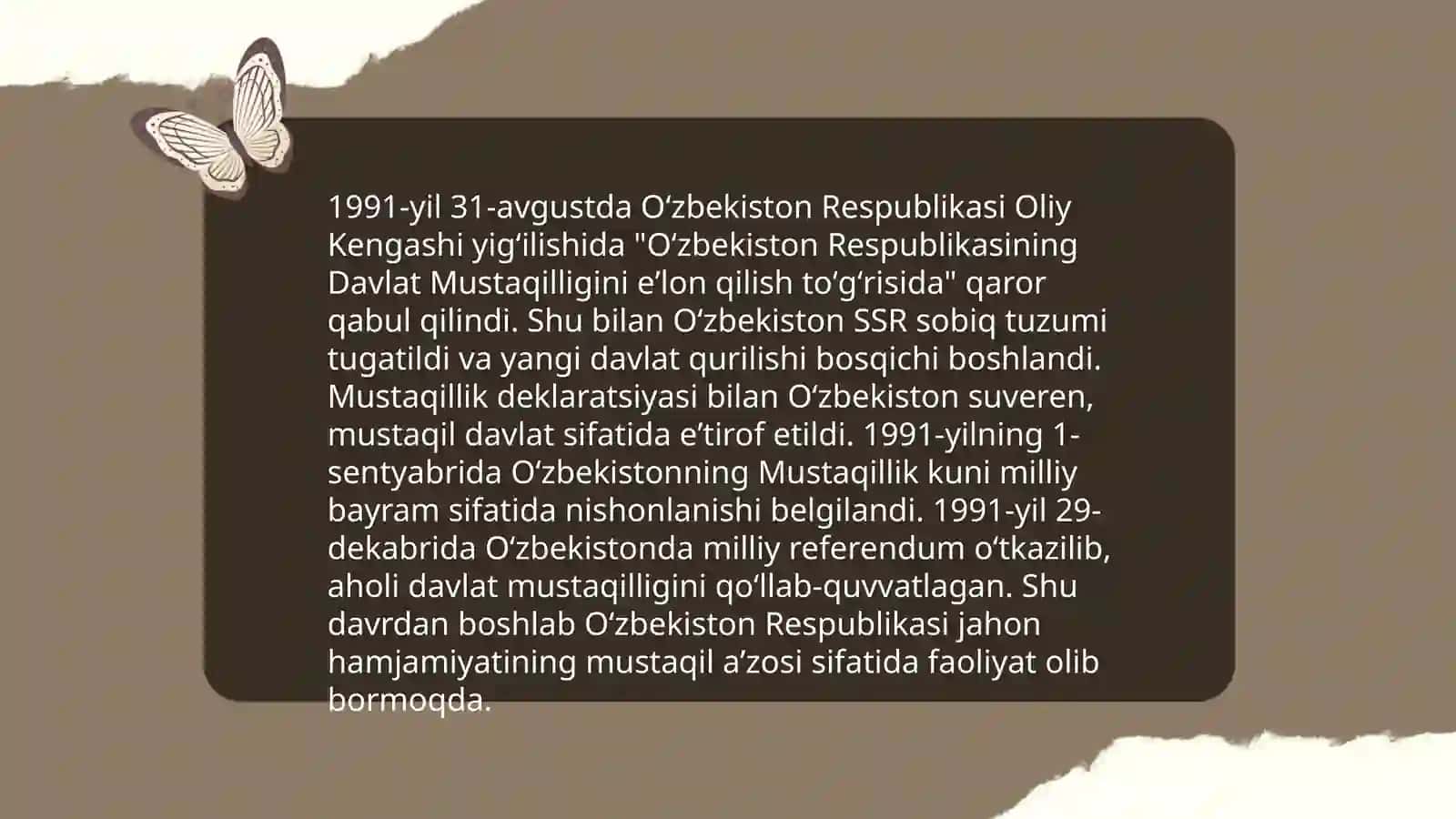 Mustaqil Oʻzbekiston Respublikasining tashkil topishi va uning tarixiy ahamiyati 4
