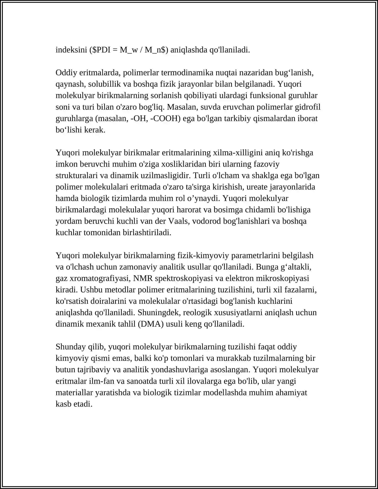 YUQORI MOLEKULYAR BIRIKMALAR ERITMALARNING XOSSALARI VA QONNNING REOLOGIK XOSSALARI 4