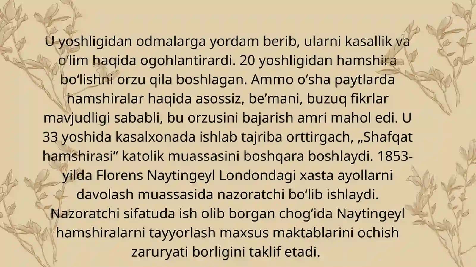 F. Naytingeylning,, Bemorlarni parvarishlash haqidagi qaydlarim’’ kitobi 4