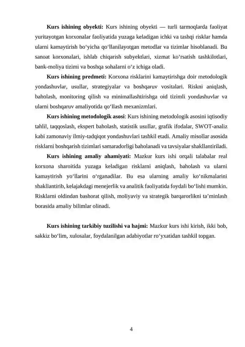 KORXONA RISKLARINI KAMAYTIRISHNING METODOLOGIK ASOSLARI 4