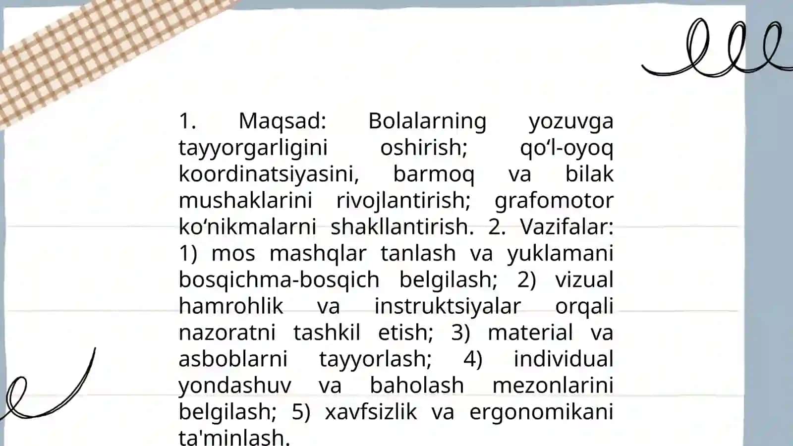 Yozuvga tayyorgarlik mashqlarini tashkil qilish 4