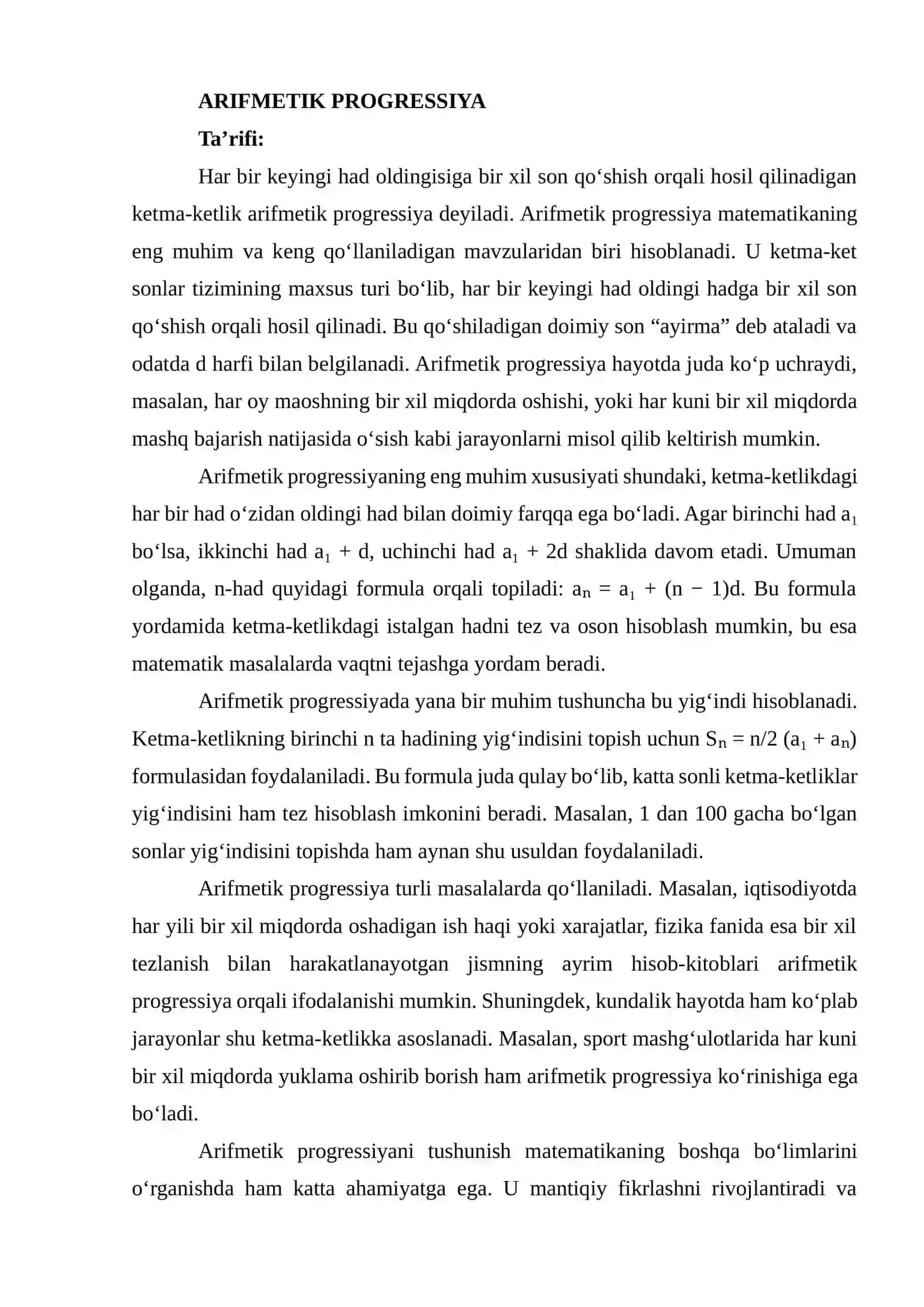 ARIFMETIK VA GEOMETRIK PROGRESSIYA 4