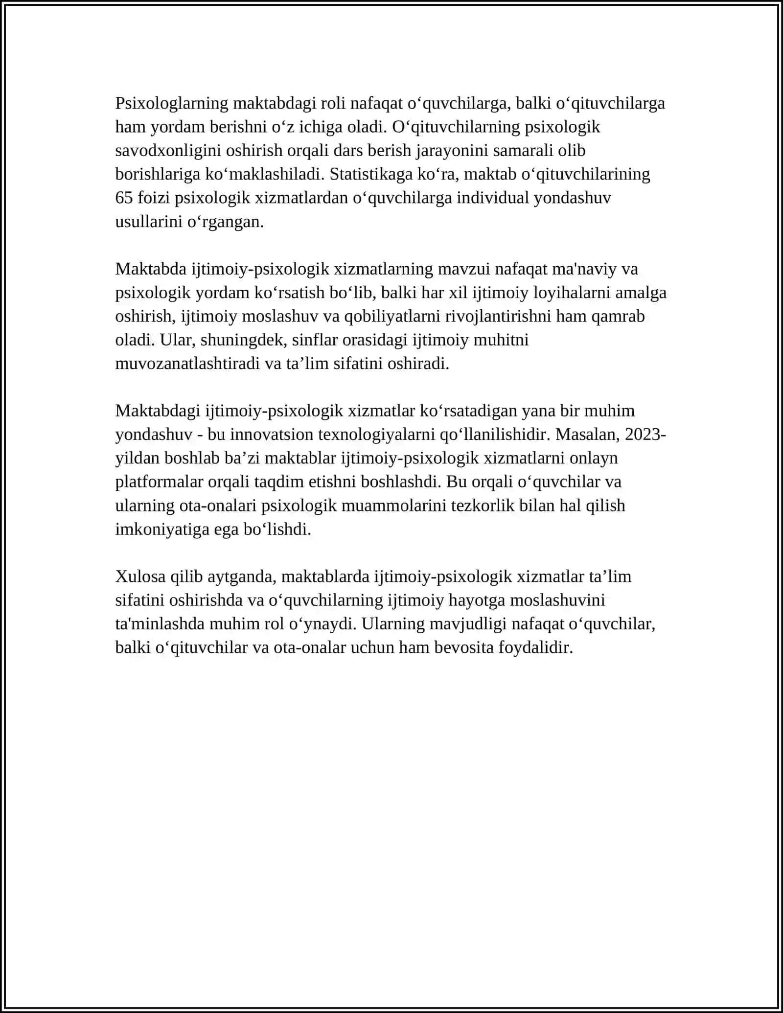 MAKTAB VA TA'LIM MUASSASALARIGA IJTIMOIY _PSIXOLOGIK YORDAM KÒRSATISH 4