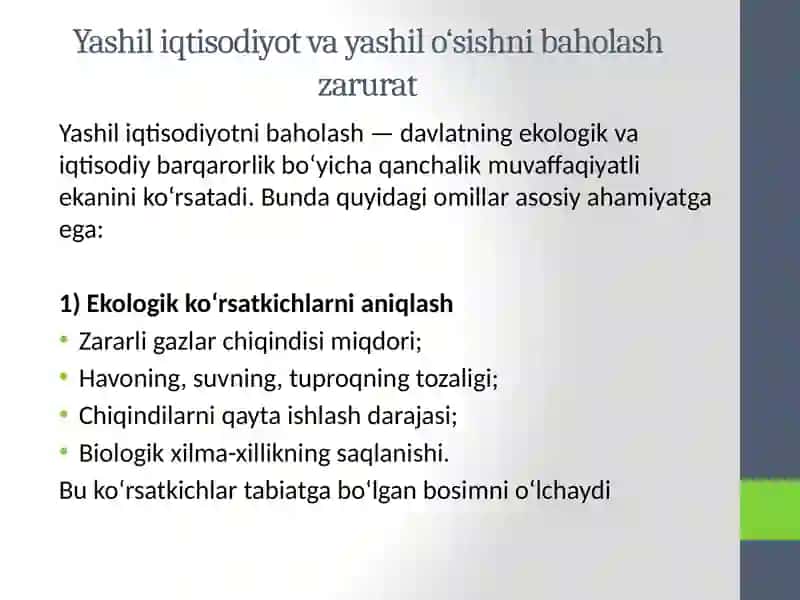 Yashil iqtisodiyot va yashil o'sishni baholash zarurati 4