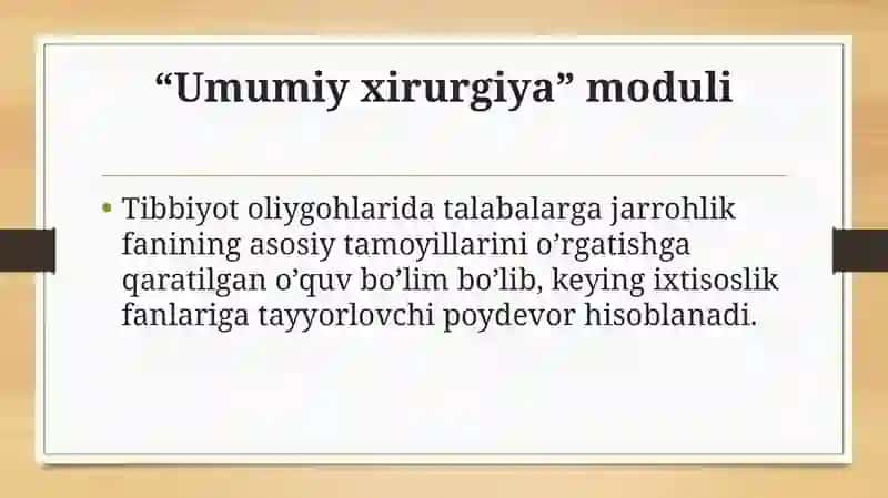 Kirish. “Umumiy xirurgiya” moduli va uning vazifalari. Antiseptika va aseptika tushunchasi. 4