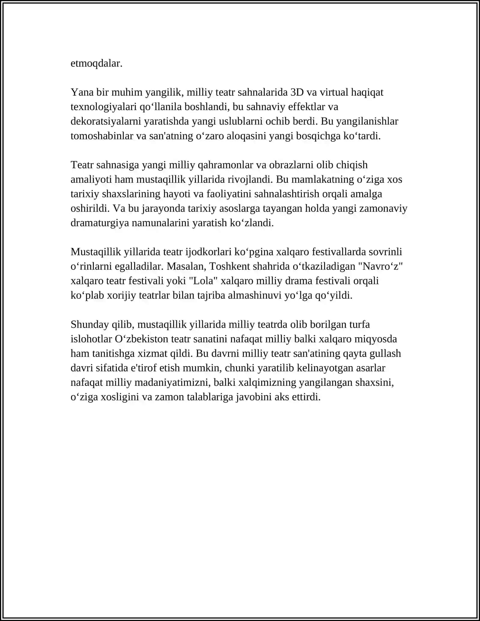 MUSTAQILLIK YILLARIDA MILLIY TEATR, KINO, TELEVIDENIE, OAVLARI RIVOJI 4