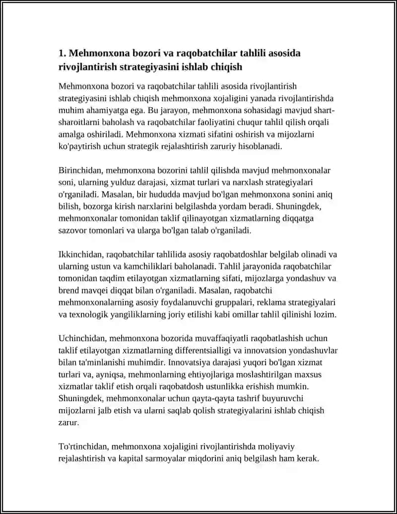 MEHMONXONA XOJALIGINI RIVOJLANTIRISH REJALARI VA DASTURLARINI ISHLAB CHIQISH 4