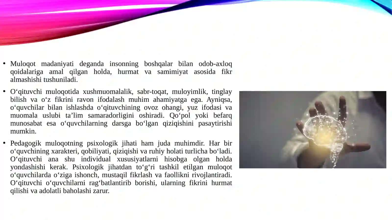 Oʻqituvchi faoliyatida muloqot madaniyati va psixologiyasi 4