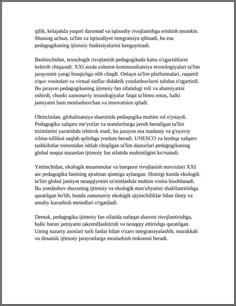 PEDAGOGIKANING IJTMOIY FAN SIFATIDA JAMIYAT TARAQQIYOTIDAGI OʻRNI 4