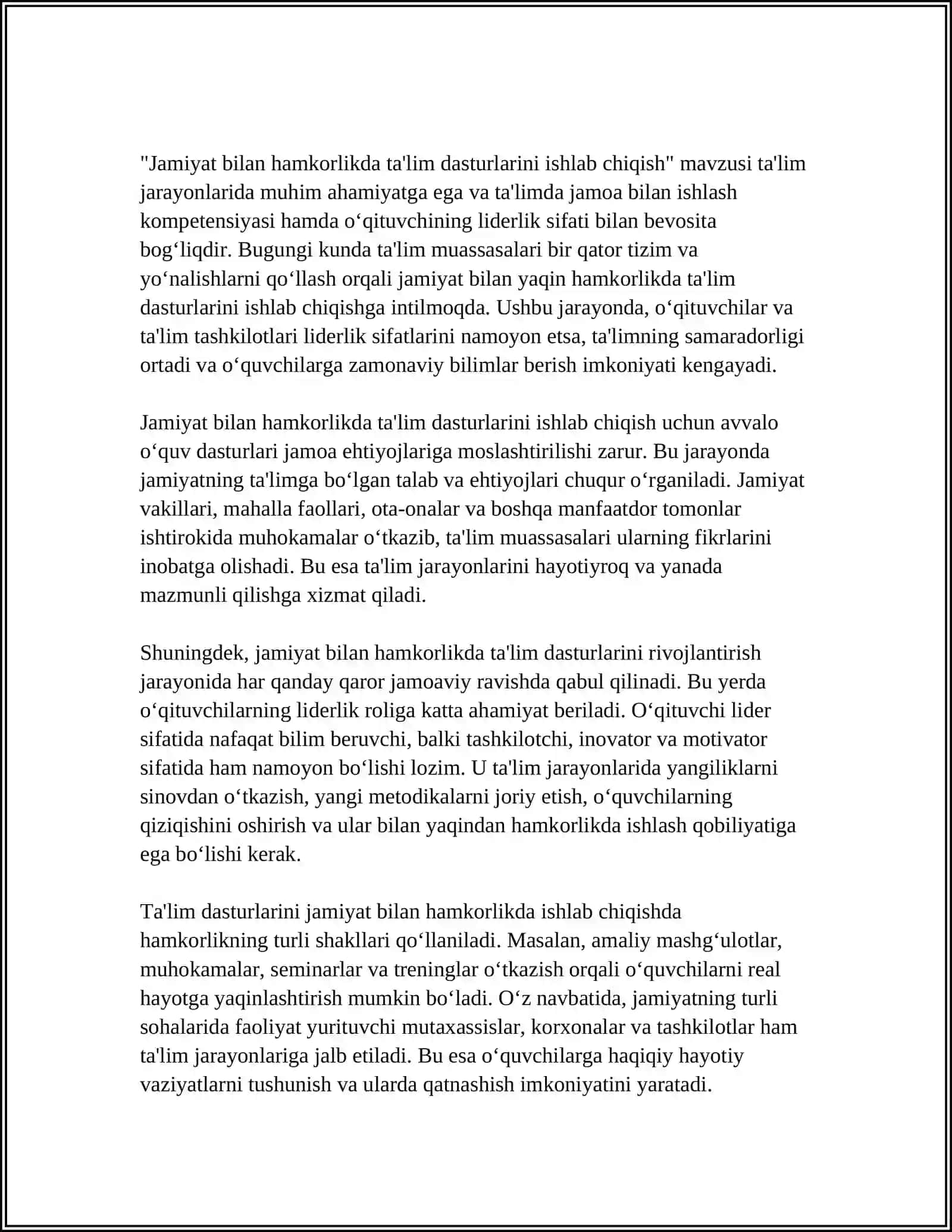 Jamiyat bilan hamkorlikda ta'lim dasturlarini ishlab chiqish 4