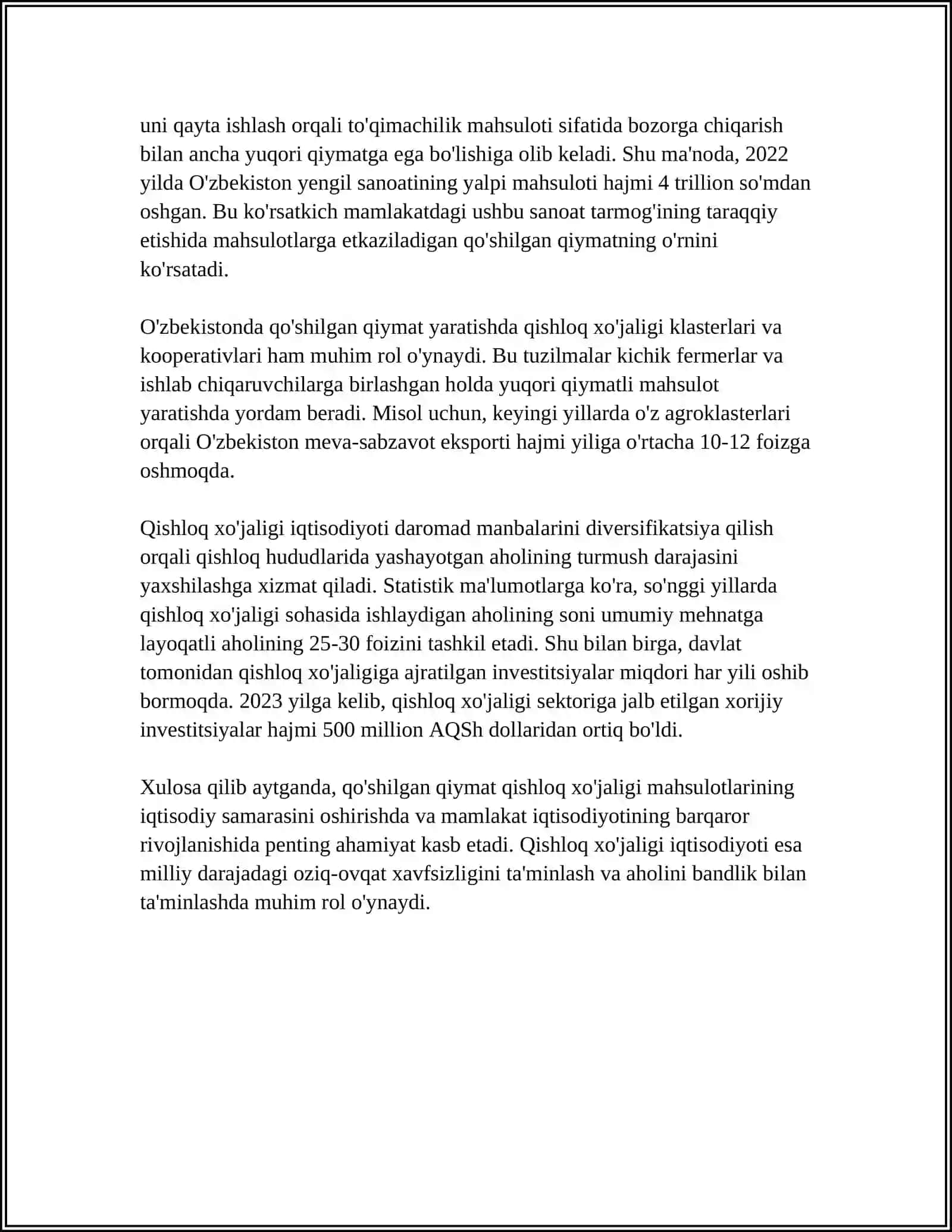 QISHLOQ XO'JALIGIDA QO'SHILGAN QIYMAT ZANJIRINI RIVOJLANISH TARIXI 4