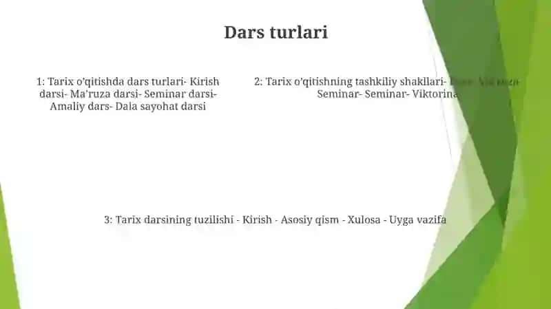 Tarix Fanini O’Qitishning Tashkiliy Shakillari. Dars, Uning Turlari Va Tuzilisi 4