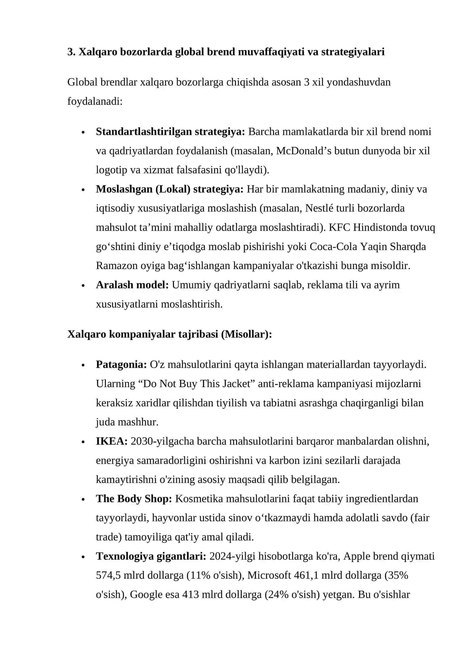 GLOBAL BARQAROR BRENDLAR TAHLILI VA ULARNI YARATISH STRATEGIYALARI 4