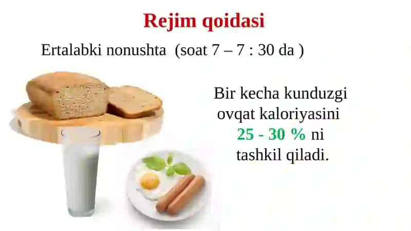 Energiya almashinuvi. Bir kecha kunduzgi ovqat ratsionini tuzish 4