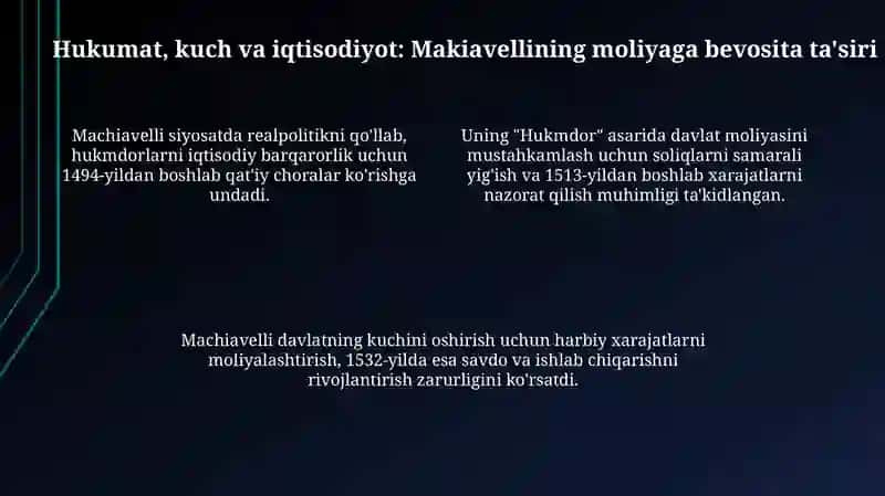 Nikolo Makiavellining moliya sohasiga qoʻshgan hissasi 4