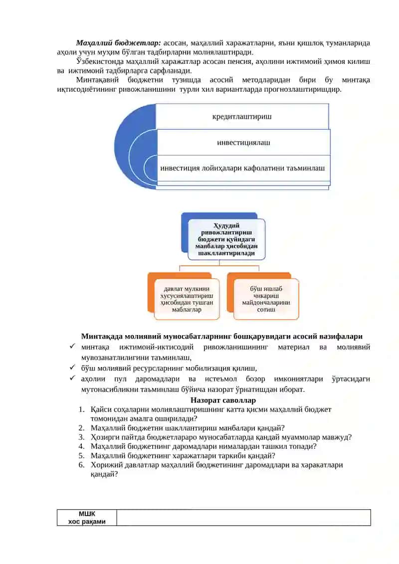 6- МAВЗУ. МИНТAҚAЛAРНИНГ МOЛИЯВИЙ РEСУРСЛAРИ ВA БЮДЖEТ МУНOСAБAТЛAРИ 4