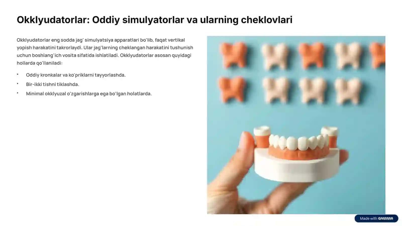 Pastki jag' harakatlarini qaytaruvchi apparatlar: Artikulyatorlar va Yuz yoyi 4