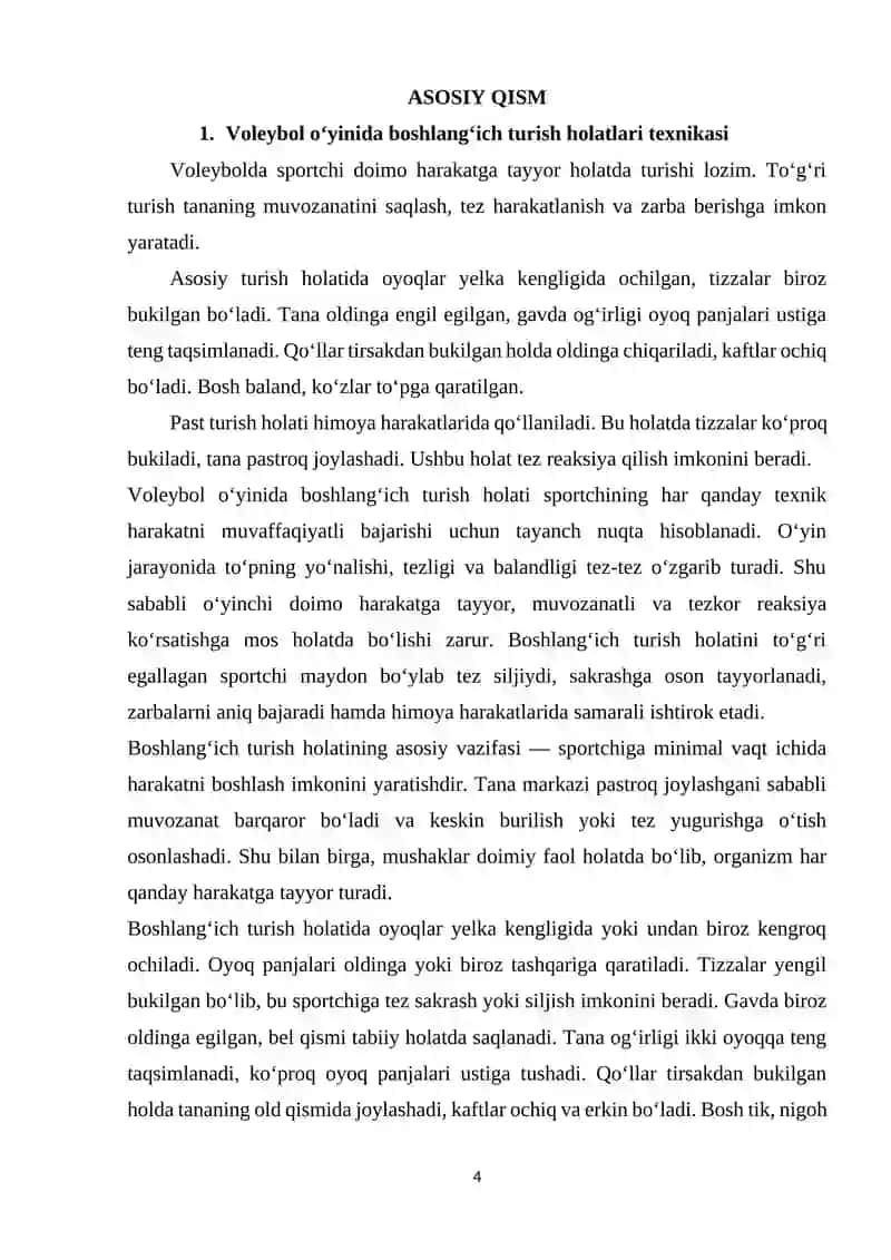 Voleybol oʻyinida holatlar va harakatlanishlar (turish, siljish, sakrash, toʻxtash, burilish) texnikasini oʻrgatish 4