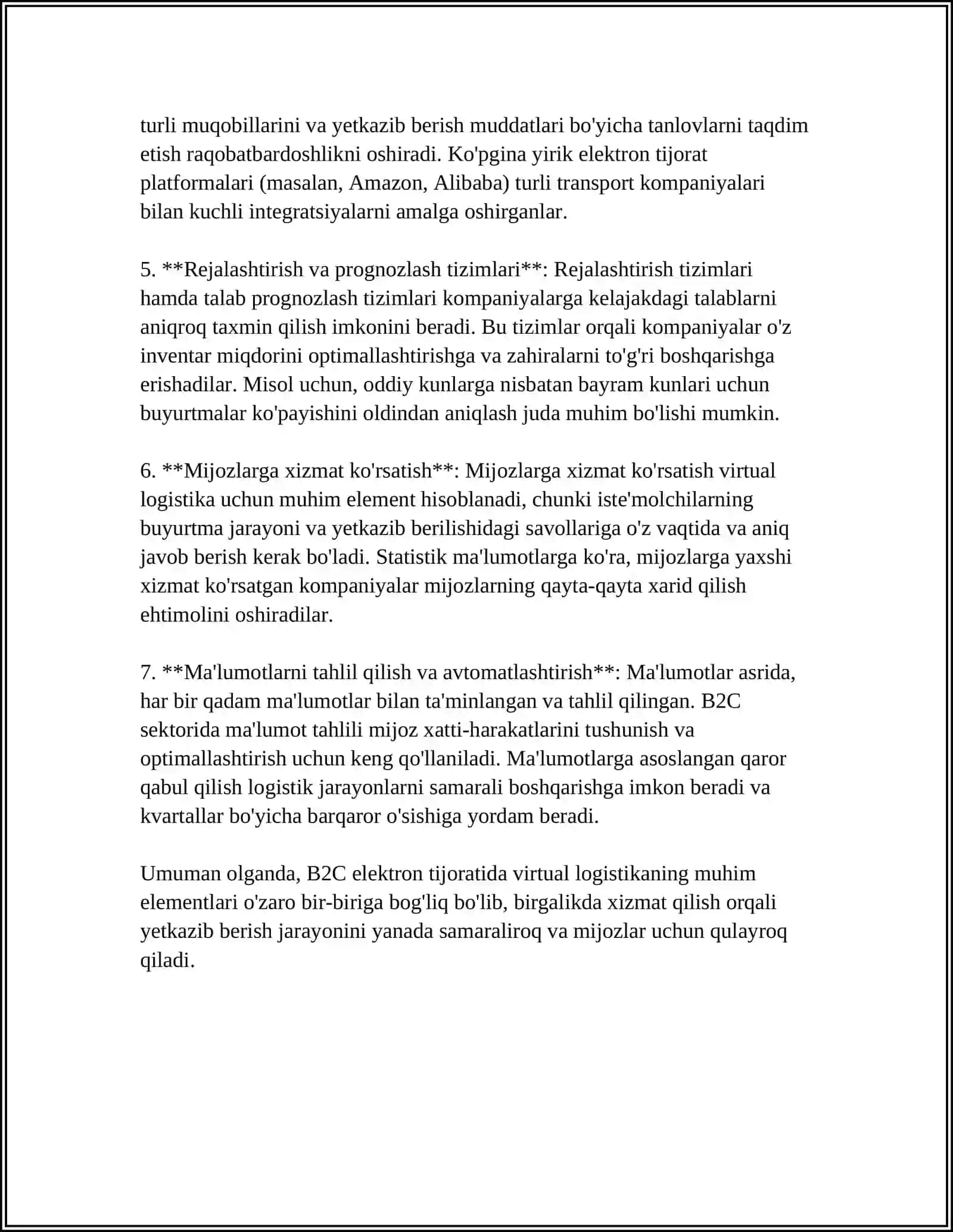 ELEKTRON TIJORATNI B2C SEKTORIDA VIRTUAL LOGISTIKANI XUSUSIYATLARI 4