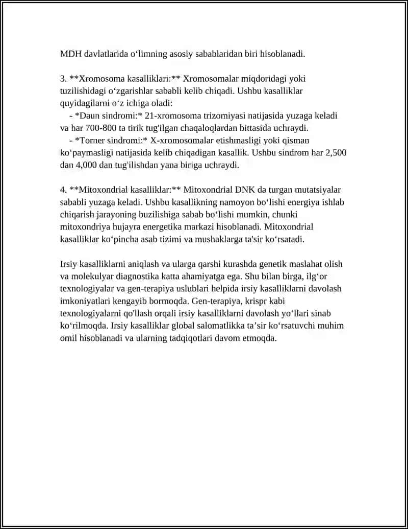 IRSIY KASALLIKLAR. TIBBIY GENETIK MASLAHAT 4