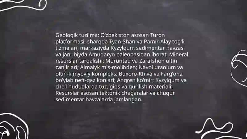 Oʻzbekistonning foydali qazilmalari haqida maʼlumot tayyorlash 4