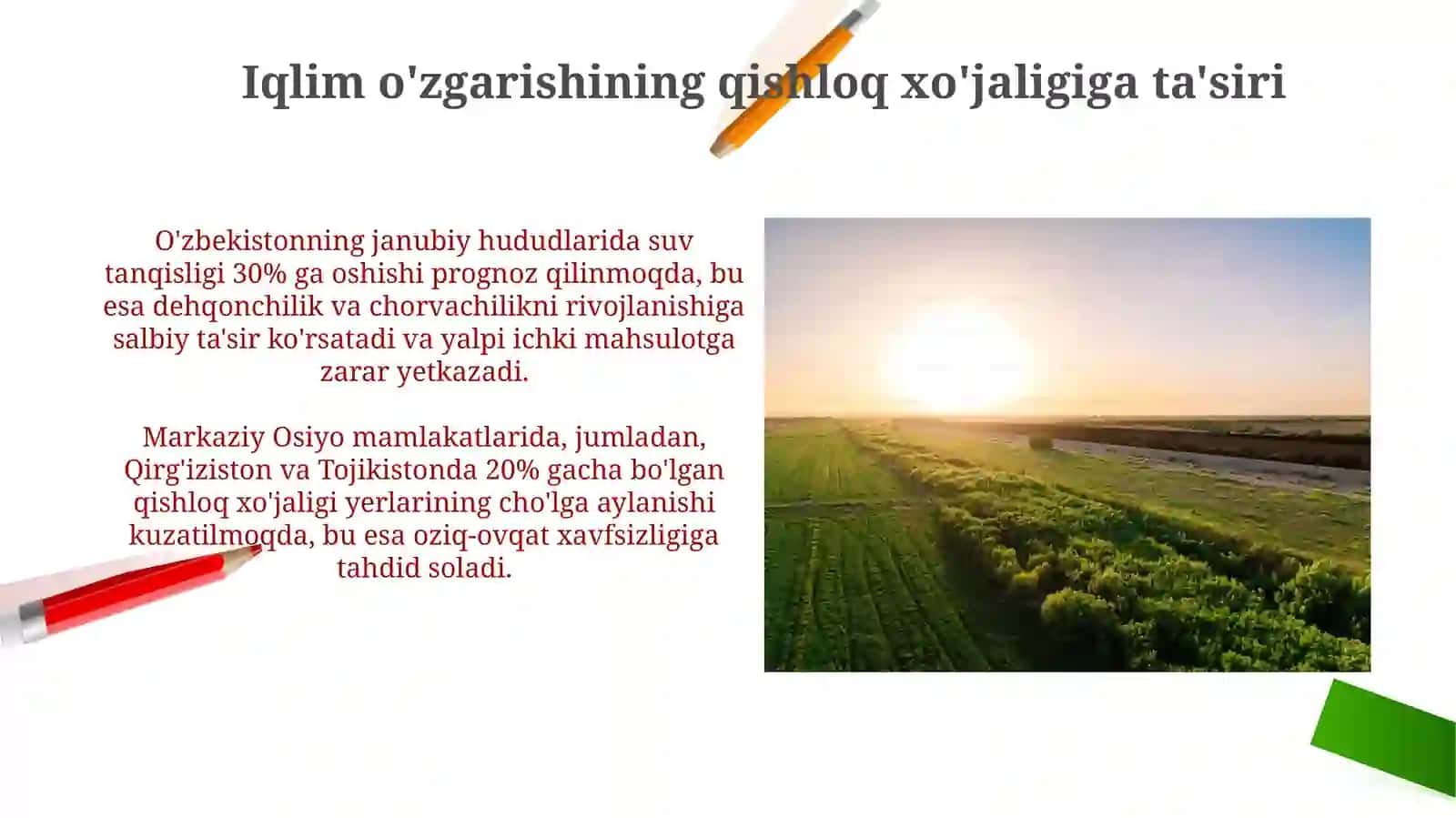Iqlim o'zgarishining qishloq xo'jaligiga tasirini iqtisodiy baholash 4