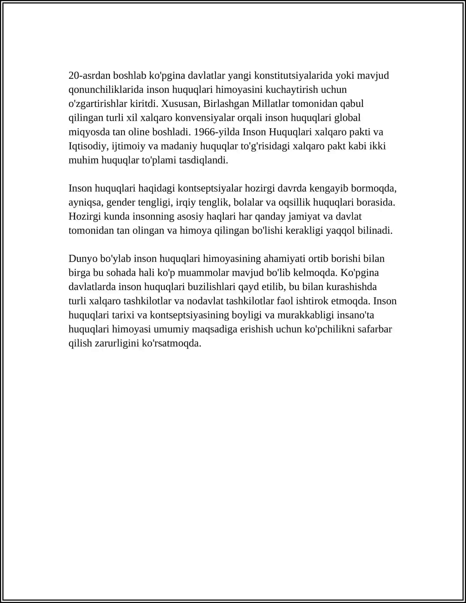 O'ZBEKISTONDA INSON HUQUQLARI VA ERKINLIKLARI KAFOLATNING YARATILISHI 4