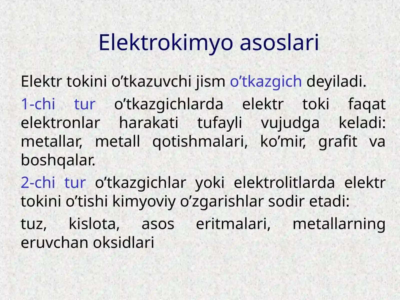 ELEKTROKIMYO ASOSLARI. ELEKTROLITLAR ERITMALARIDA ELEKTRO’TKAZUVCHANLIK 4