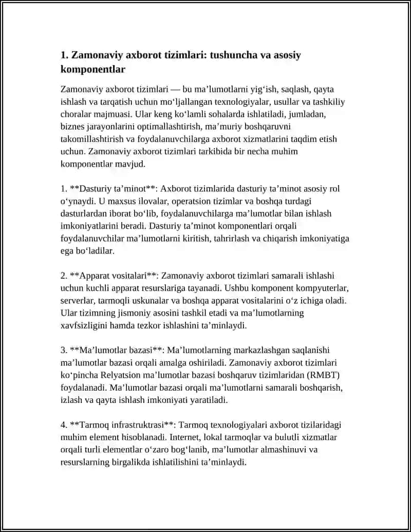 ZAMONAVIY AXBOROT TIZIMLARI TUSHUNCHASI VA ULARNING JAMIYATDAGI O'RNI 4