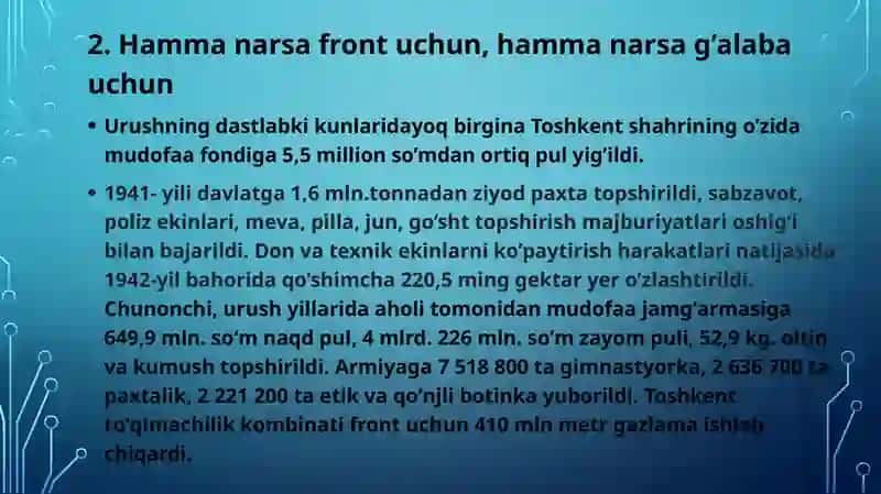Ikkinchi jahon urushi yillarida O'zbeklarning ko'rsatgan jasoratlari 4