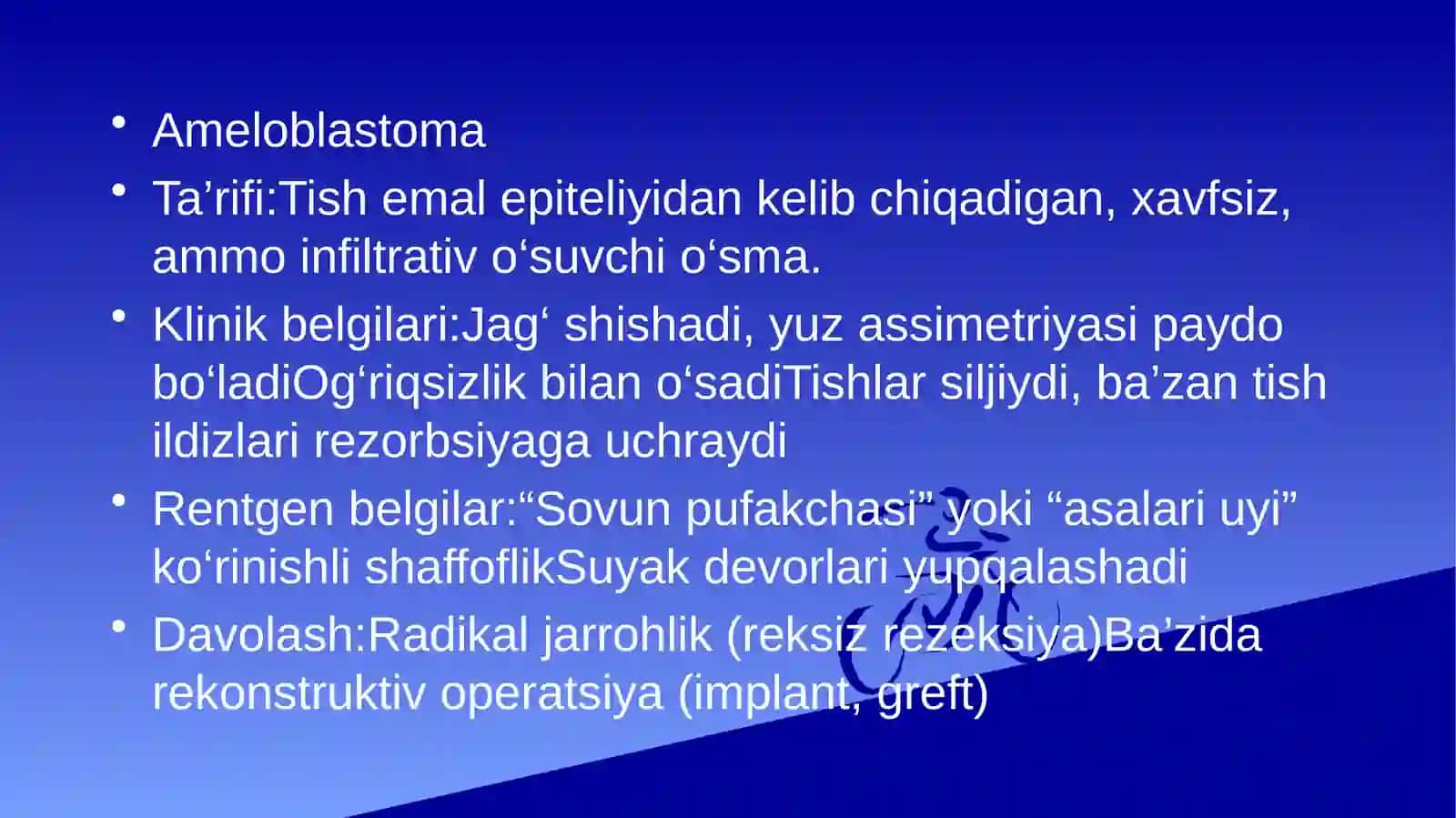 Odontogen osmalar ameloblastoma odontoma sementoma odontogen fibroma klinikasi tashxisi va davolash 4