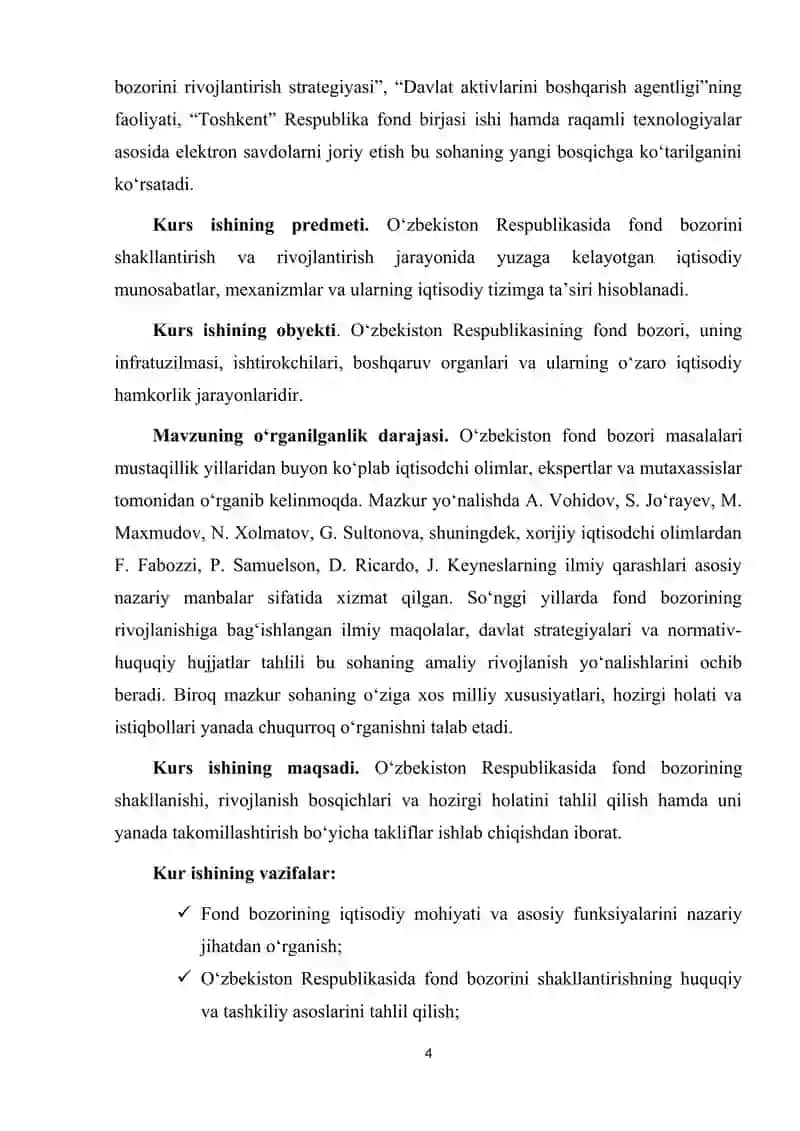 O'zbekiston Respublikasida fond bozorini shakllanishi va rivojlanish bosqichlari. 4