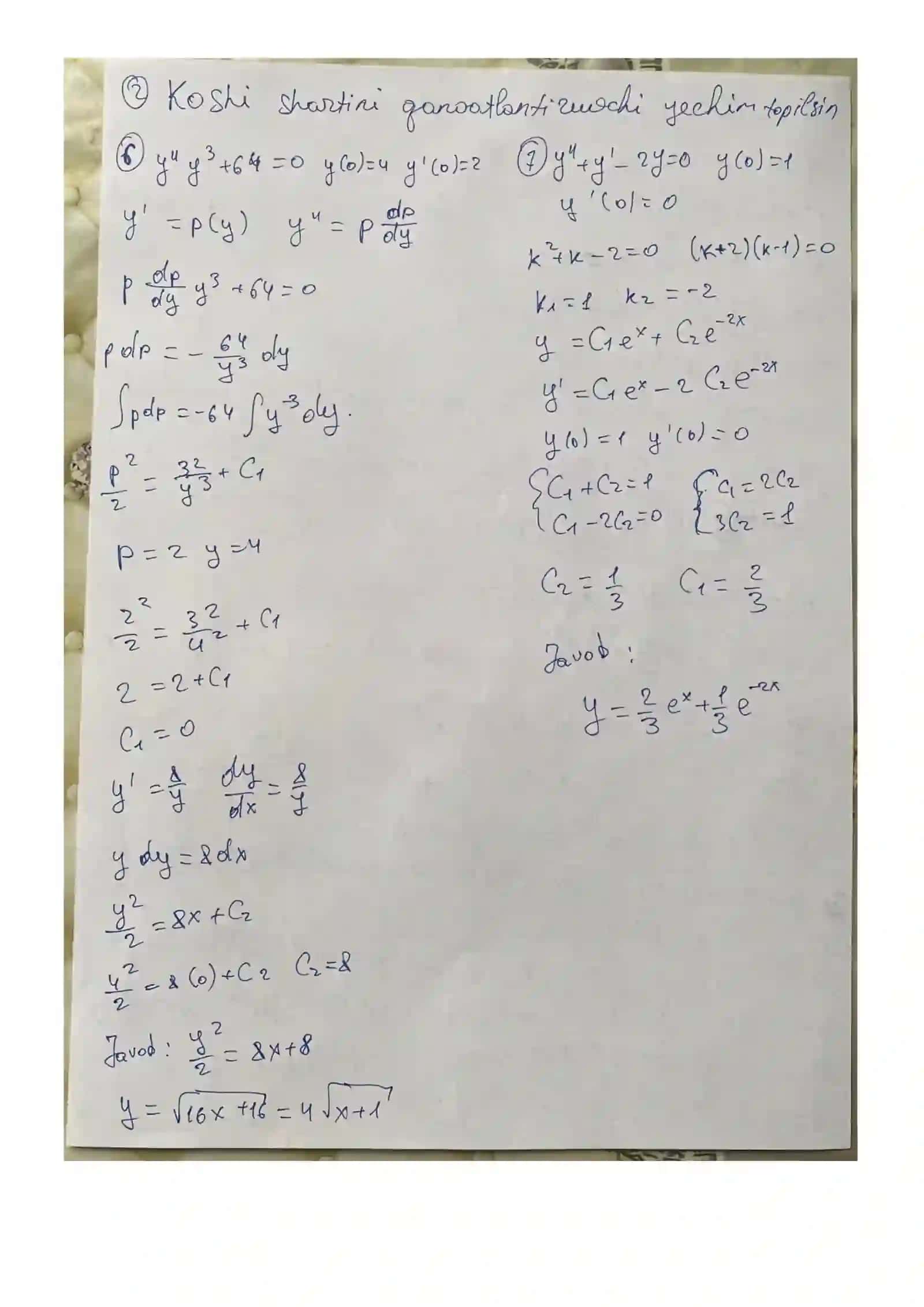 Differensial tenglamalar fanidan amailiy ish 11-variant 4