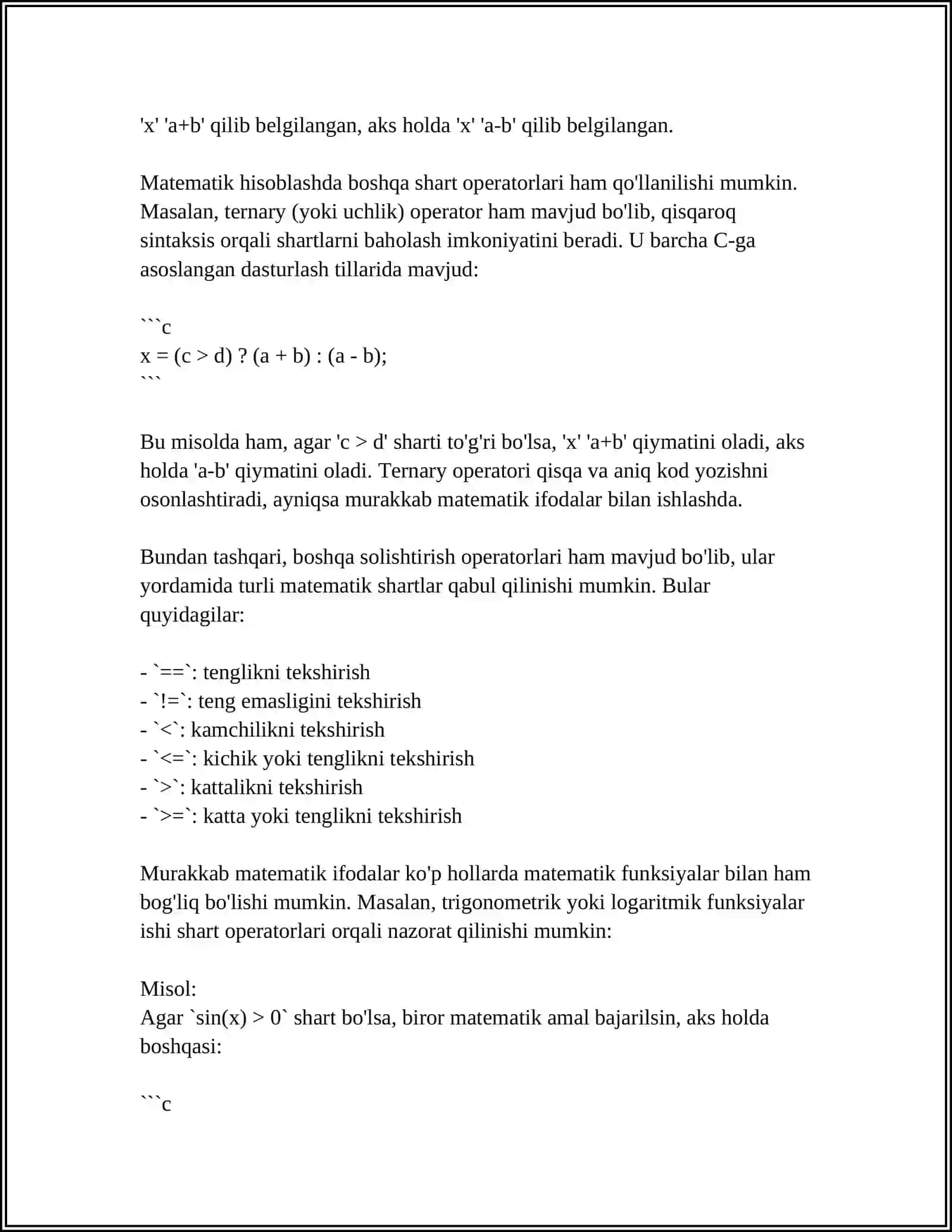 PHYTONDA MURAKKAB KOʻRINISHDAGI MATEMATIK MASALALARNI YECHISHDA SHART OPERATORLARIDAN FOYDALANIB DASTURLAR YARATISH 4