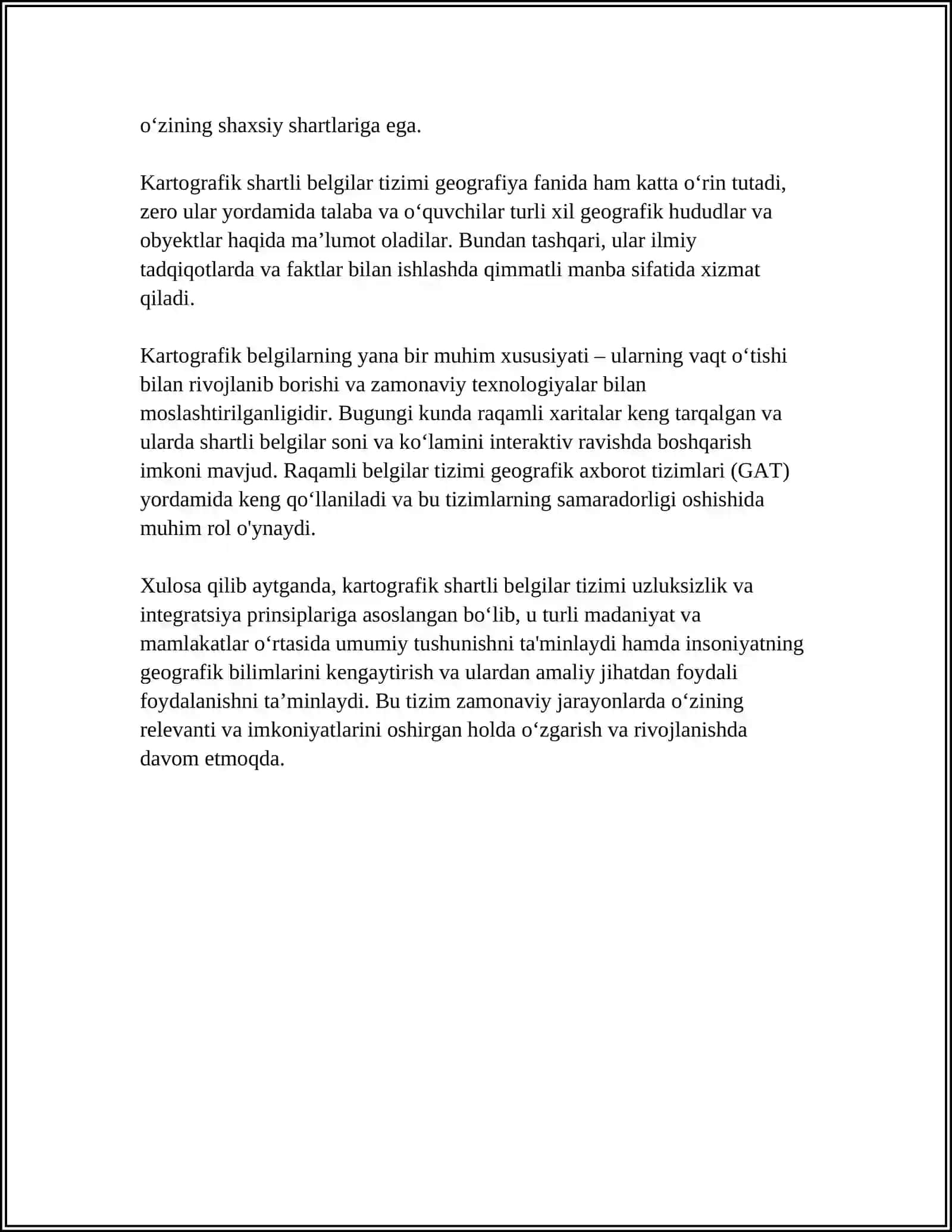 KARTOGRAFIK SHARTLI BELGILAR TIZIMI VA UNI LOYIHALASH TAMOYILLARI 4