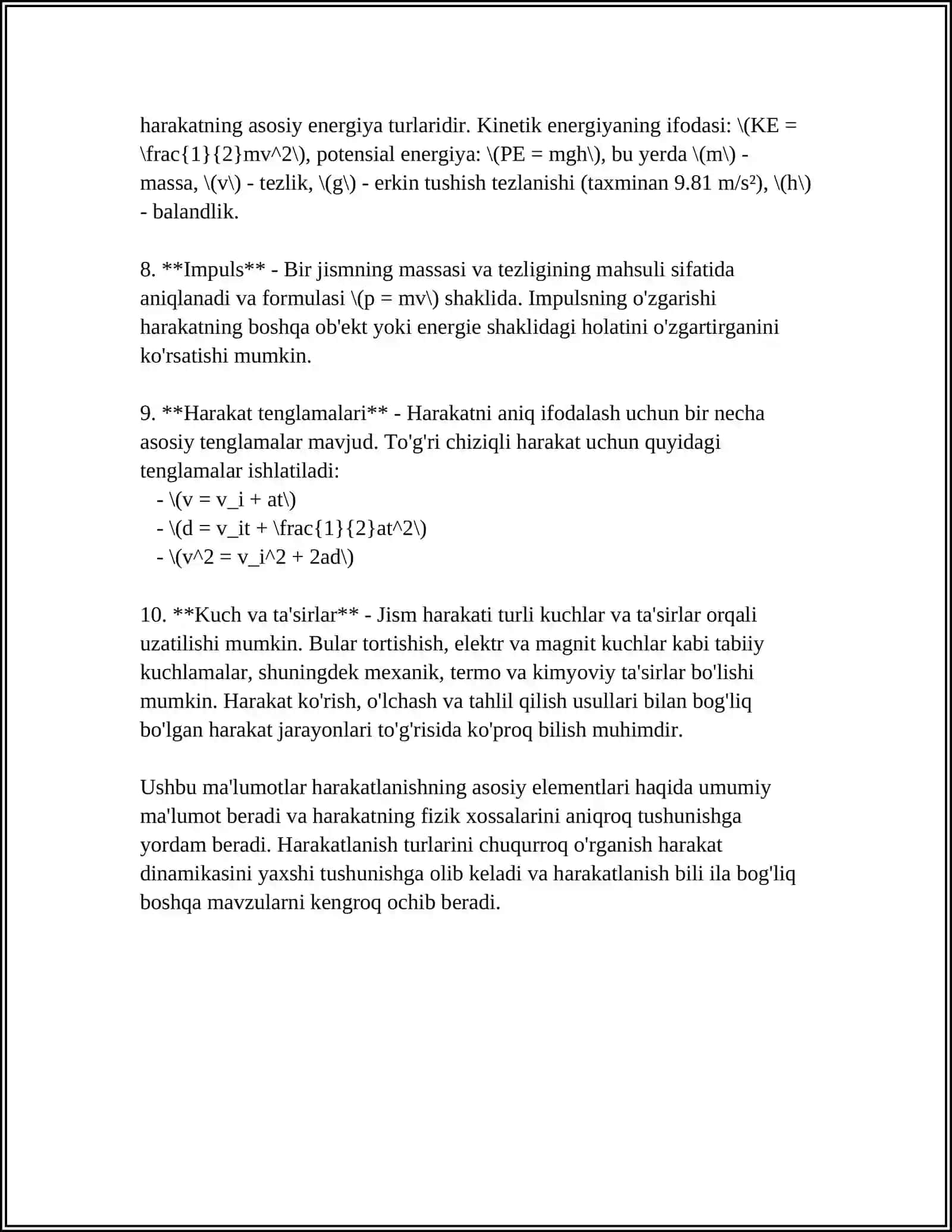 Harakatlanishning asosiy elementlari 4