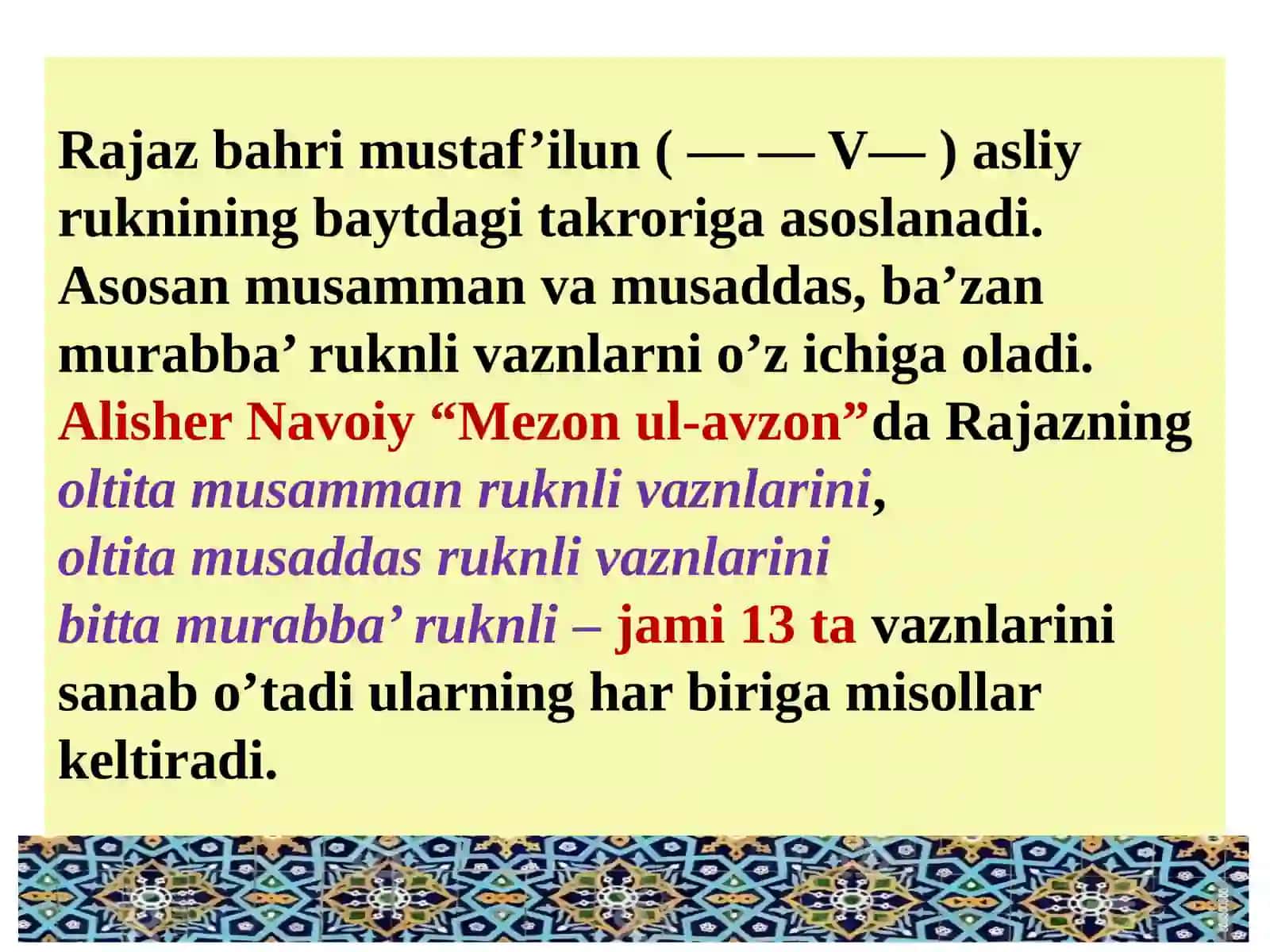 RAJAZ BAHRI VA UNING VAZNLARI 4