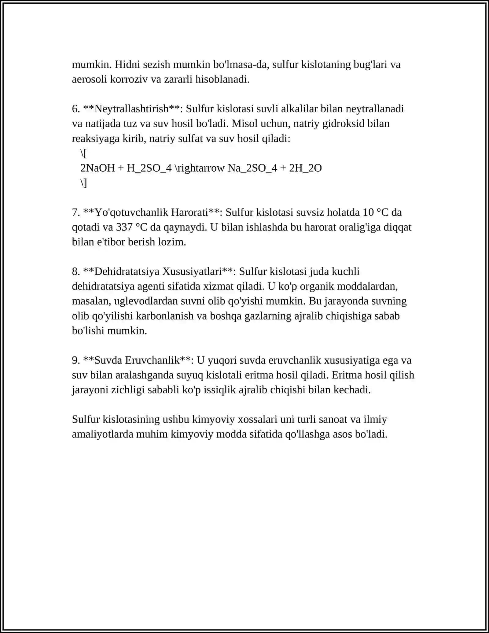 Sulfat Kislotasi Kimyoviy Xossalari 4