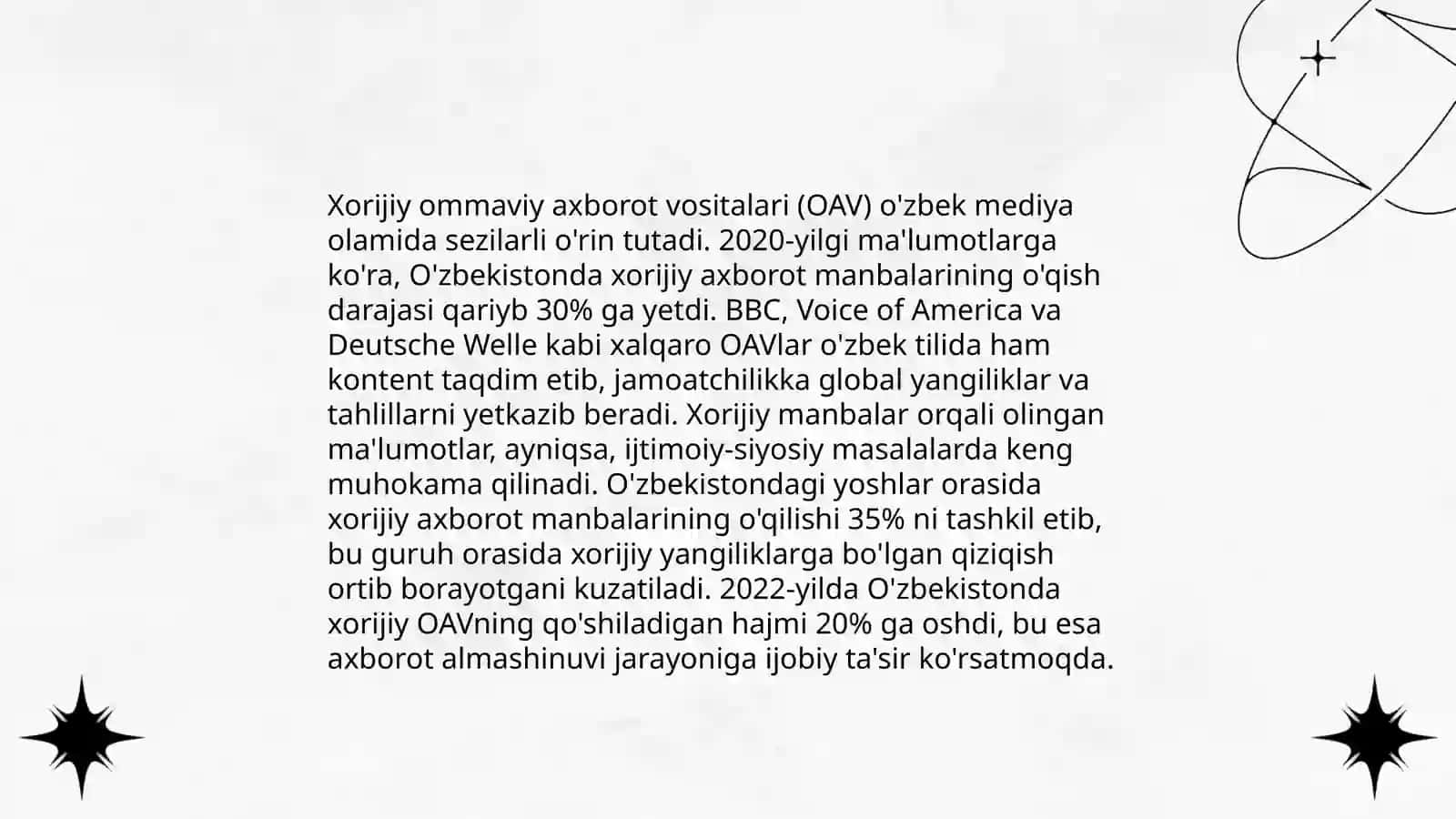 Xorijiy ommaviy axborot vositalarining global mediyaviy makondagi ta'siri 4