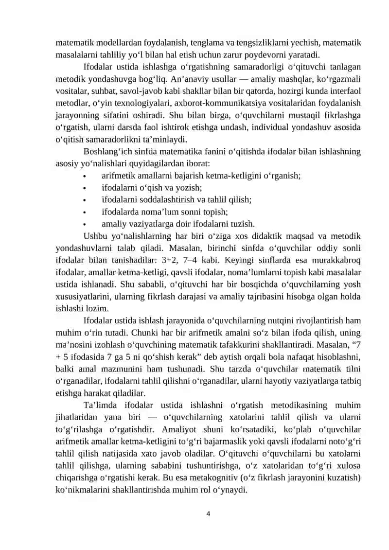 Boshlang‘ich sinf o‘quvchilarini ifodalar ustida ishlashga o‘rgatish metodikasi. 4