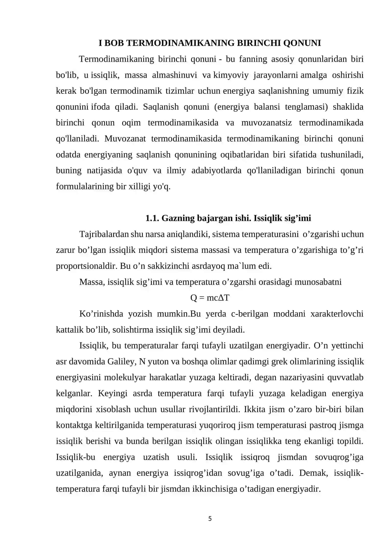 Termodinamikaning birinchi qonunini 4