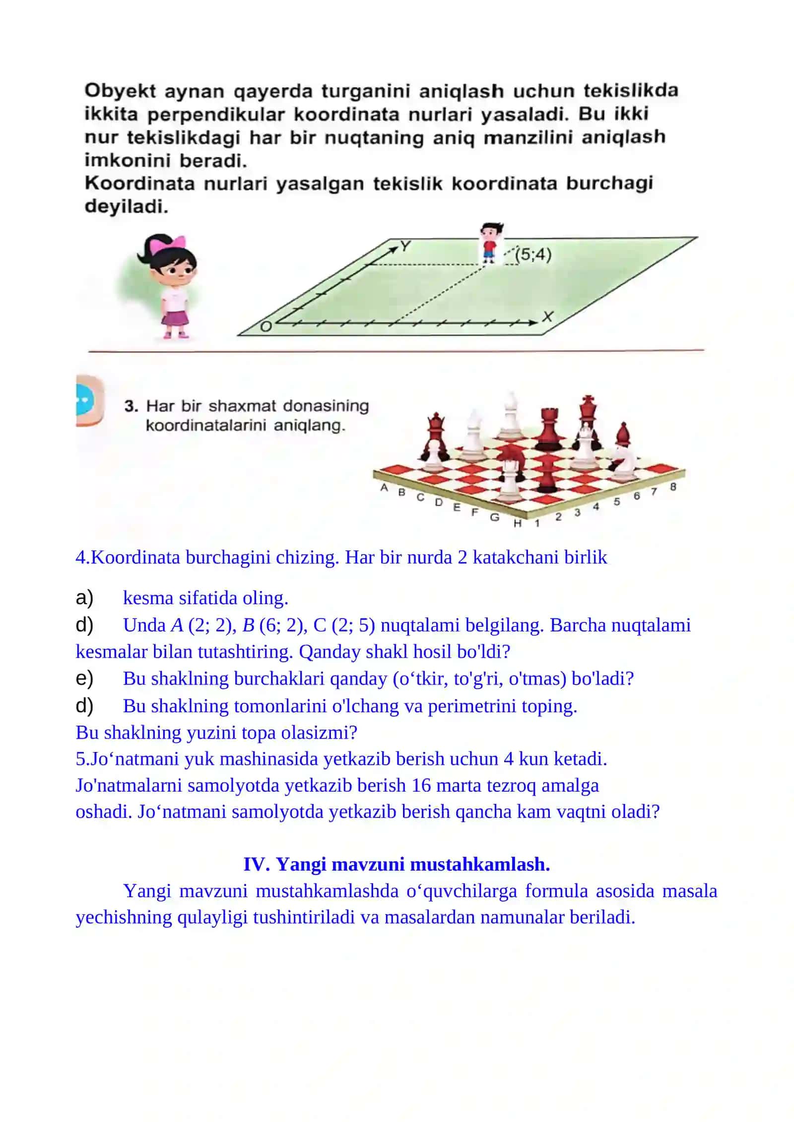 4-sinf Matematika Koordinata burchagi 1-chorak dars ishlanmasi 4