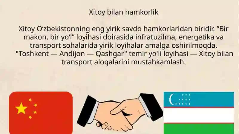 O‘zbekistonning xorijiy mamlakatlar bilan iqtisodiy, siyosiy va madaniy aloqalari 4