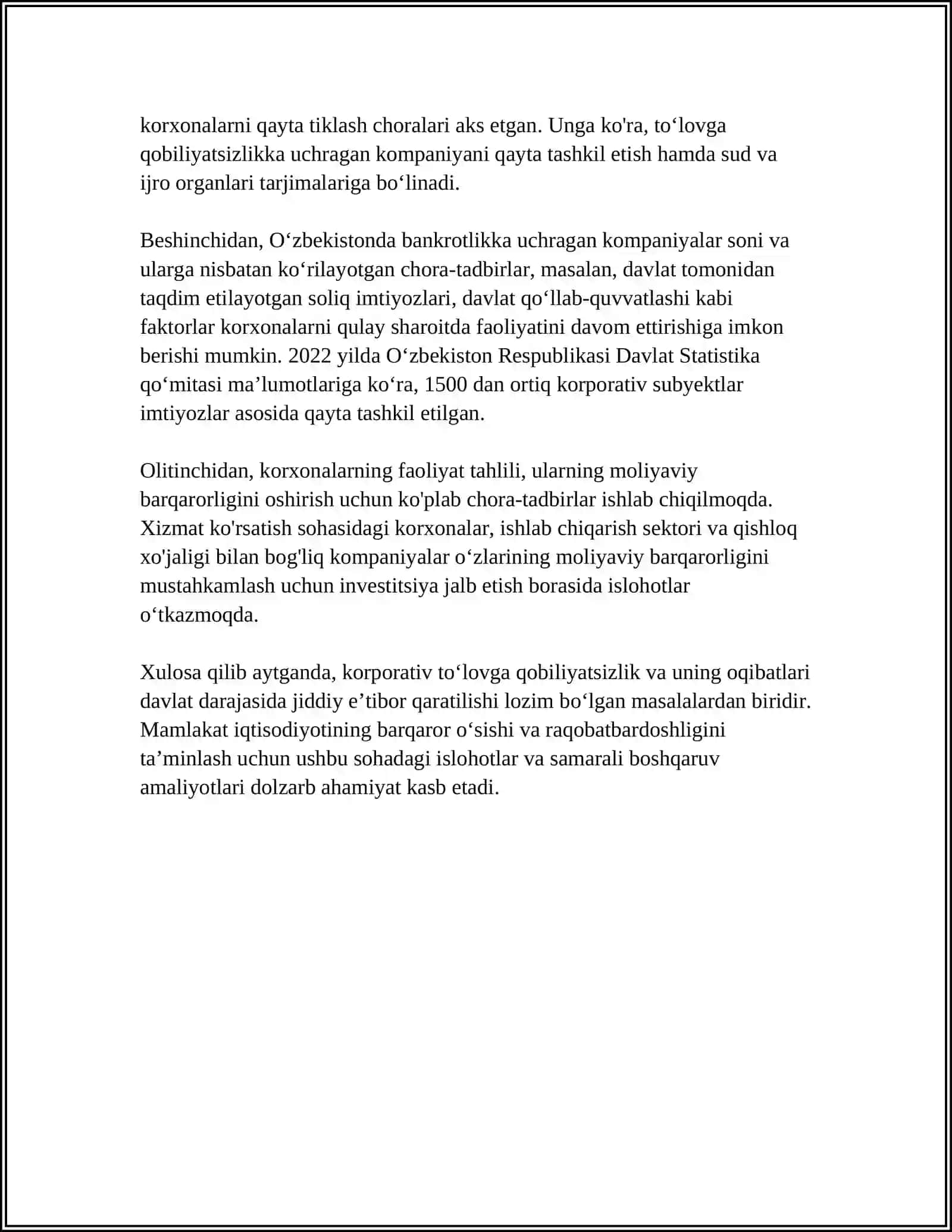 KARPARATSIYALARNING TOʻLOVGA QOBILIYATSIZLIK TUSHINCHASI KARPARATIV NIZOLAR 4