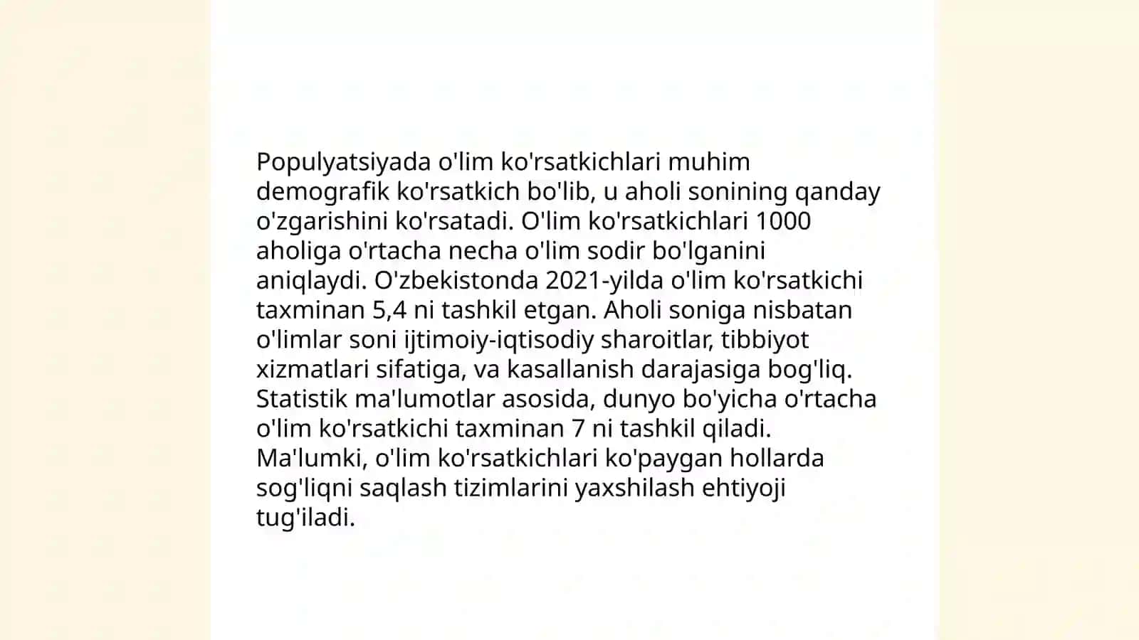 Populyatsiyaning asosiy belgilari va xususyatlari populyatsiyaning dinamik ko'rsatkichini baholash 4